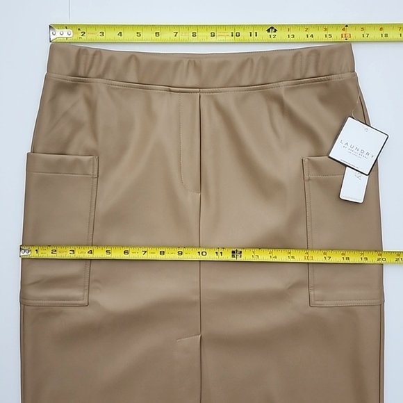 Laundry by Shelli Segal Caramel Tan Midi Slip On Skirt Stretch Side Pockets Sz L - Picture 10 of 10
